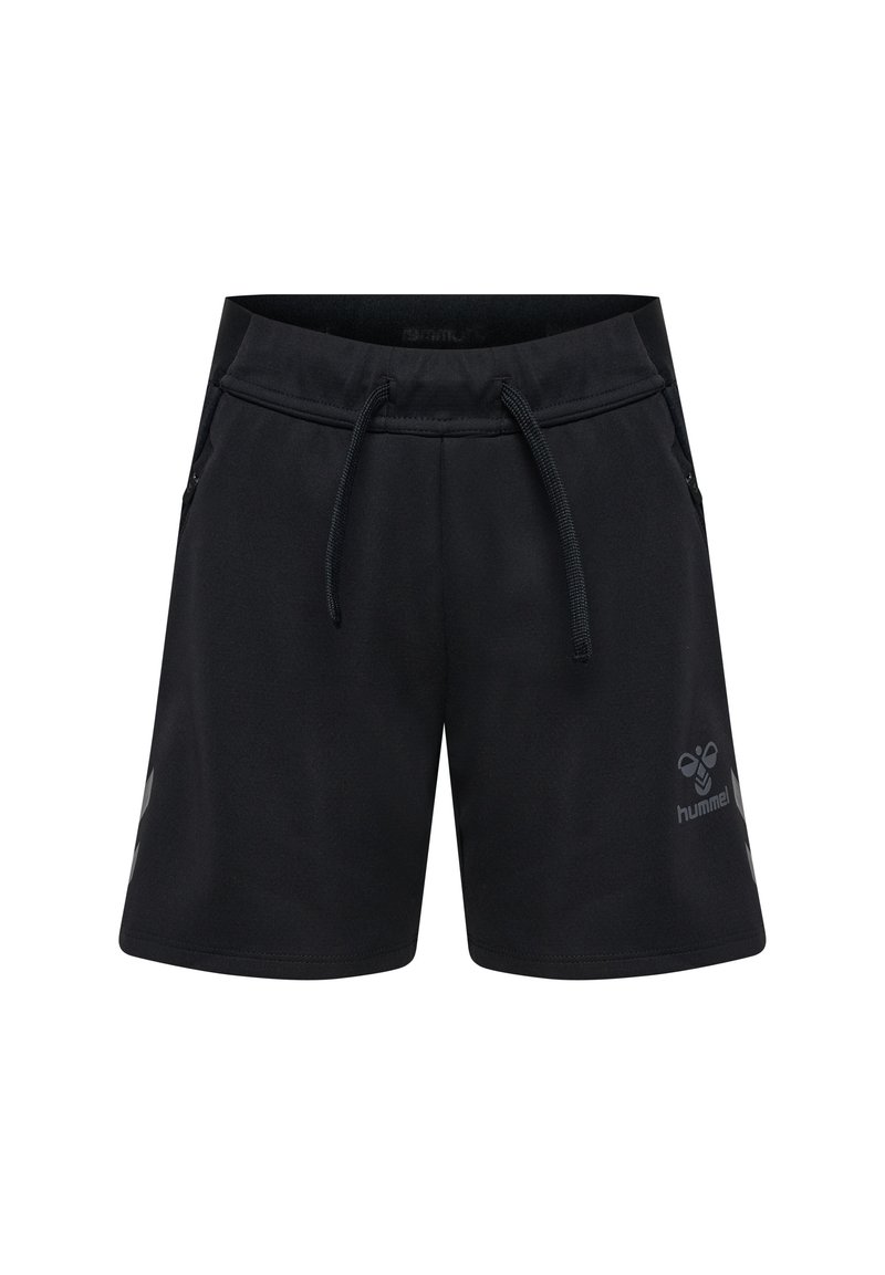 Svart sportshorts med dragsko i midjan, sidofickor och Hummel-logotyp tryckt på framsidan. Slätt tyg med modern passform.
