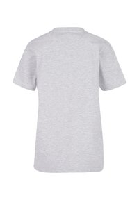 Grå T-shirt med korte ærmer, rund halsudskæring, blødt stof tekstur og et enkelt, ensfarvet design. Ingen mønstre eller udsmykninger synlige.