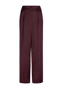 Bordeaux wijde broek van gekreukelde stof met een hoge taille en zijzakken, met een gladde textuur en een op maat gemaakte uitstraling.