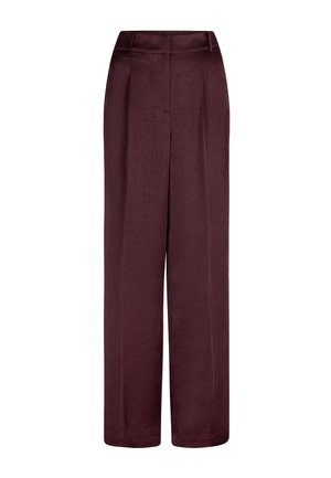 Bordeaux wijde broek van gekreukelde stof met een hoge taille en zijzakken, met een gladde textuur en een op maat gemaakte uitstraling.