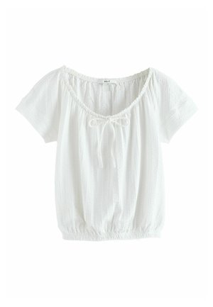 PETITE FIT - SHORT SLEEVE BUBBLEHEM SCOOP NECK - Blouse - white