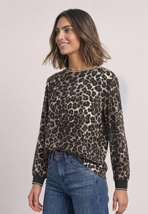 Street One, LONG-SLEEVE BLOUSE WITH TAPE DETAILS AND LEOPARD PRINT - Blouse - black