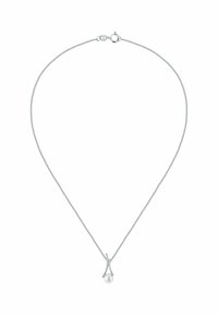 Sølv kædedyse med en perle-dråbe pendant, designet med en buet accent og subtile detaljer for ekstra elegance.