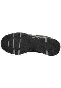 Black outsole of a shoe featuring a zigzag tread pattern, with raised elements for traction and the brand name "MEINDL" embossed on the side.