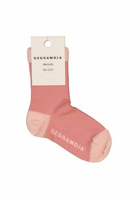 Rosa uldsok med en kontrasterende lyserød kant og tå. Har "GEGGAMOJA" branding i hvid på siden. Størrelse 25/27.