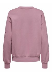 Felpa rosa con colletto a girocollo ribbed e orlo elasticizzato. Lavorazione floreale decorativa sulle maniche che aggiunge texture e dettaglio.