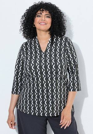 Ulla Popken, GEOMETRIC PRINT STRETCH FIT 3/4 SLEEVE TEE - Camiseta de manga larga - dark khaki