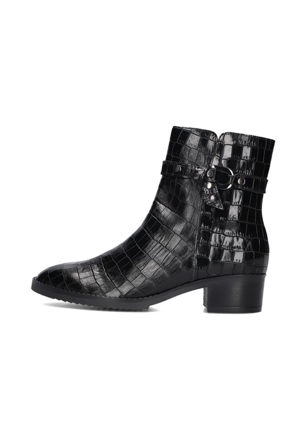 Cowboy-/Bikerstiefelette - kroko schwarz