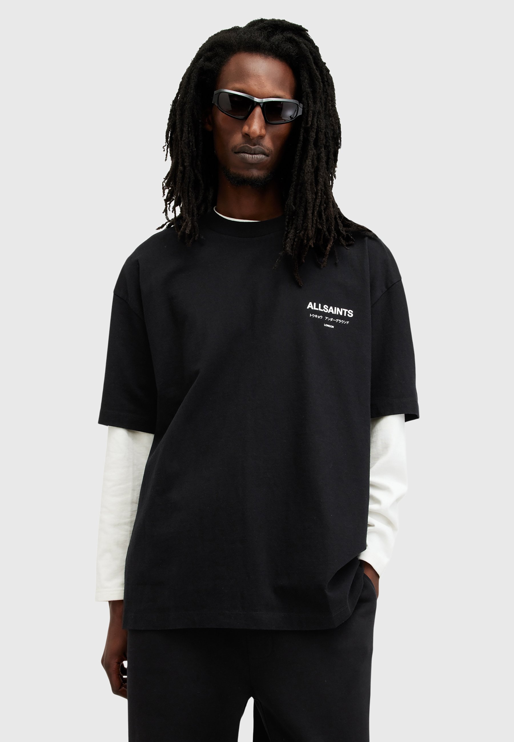 AllSaints UNDERGROUND CREW - Print T-shirt - jet black/black