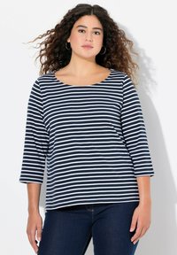 Ulla Popken STRIPED 3/4 SLEEVE - Langarmshirt - navy blue