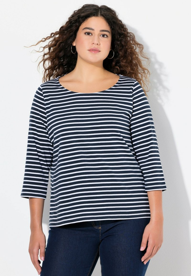 Ulla Popken STRIPED 3/4 SLEEVE - Langarmshirt - navy blue