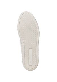 Semelle de sneaker blanche avec un caoutchouc texturé pour l'adhérence, présentant une indentation rectangulaire et le numéro "37" embossé sur le côté.