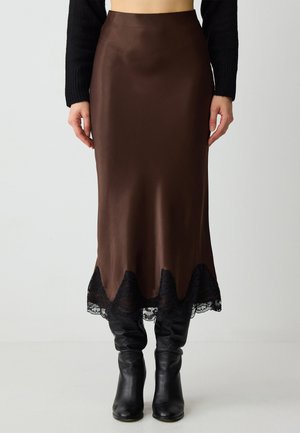 WITH ELASTIC WAIST - Jupe crayon - dark brown