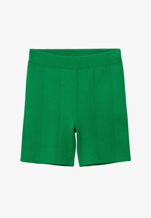 Grønne ribstrikkede shorts med elastisk talje, midt på låret og en tætsiddende silhuet.