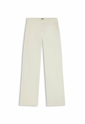 Helle beige weite Hose aus Baumwollmischung mit zwei vorderen Taschen und einer glatten Textur, entworfen für legere Anlässe.