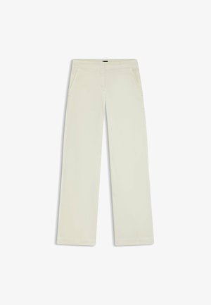 Helle beige weite Hose aus Baumwollmischung mit zwei vorderen Taschen und einer glatten Textur, entworfen für legere Anlässe.