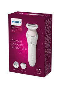 Philips Lady Shaver 8000, wit en roze, met een nat/droog ontwerp, inclusief een scheerkop en twee extra koppen: pedicure en bikinisnijder.