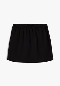 Sort, elastisk talje-skjørt med en afslappet pasform og glat tekstur. Har et simpelt design uden yderligere mønstre eller accenter.