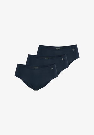 Drie zwarte naadloze hipsteronderbroeken met een klein gouden logo aan de linker voorkant.