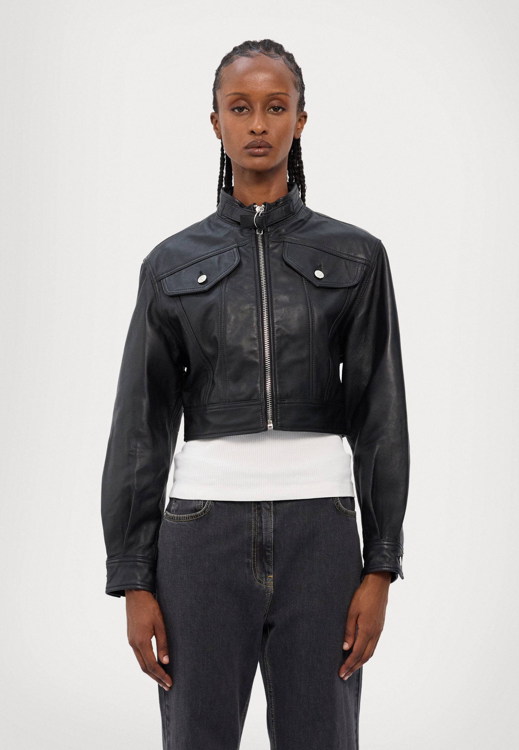 MOSCHINO JEANS Leather jacket - nero/black - Zalando.co.uk