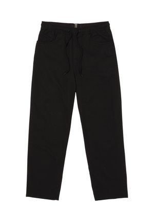 Black sweatpants with an elastic waistband, adjustable drawstring, two side pockets, and a relaxed fit. Made of soft, durable fabric.