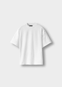 White cotton T-shirt with short sleeves, a crew neck, and a relaxed fit. Smooth texture, no patterns or accents.