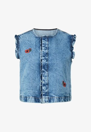 Pieces, TOP PCPALMA FRILL DENIM - Veste sans manches - medium blue denim