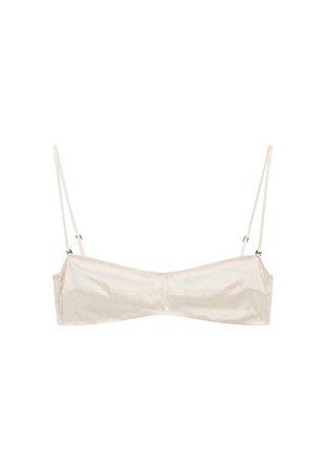 Cremefarvet satin bandeau bralette med tynde justerbare spaghetti-stropper og et simpelt, glat design.