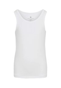 Hvid bomulds tanktop med scoop-hals, tætsiddende design og uden synlige sømme. Glat tekstur, velegnet til lag-på-lag.