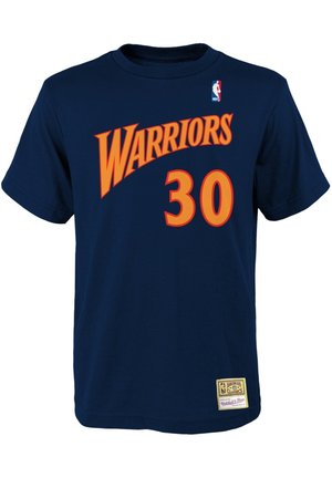 Navyblå Warriors basketballtrøje med orange nummer 30 og NBA-logo på brystet, Hardwood Classics-patch nær kanten.