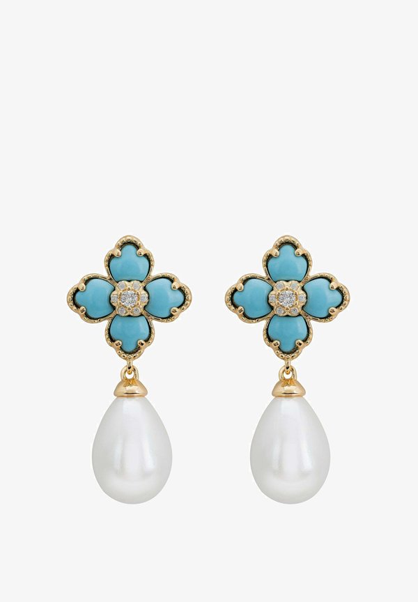 FLOWER CLOVER PEARL DROP TURQUOISE - Earrings4