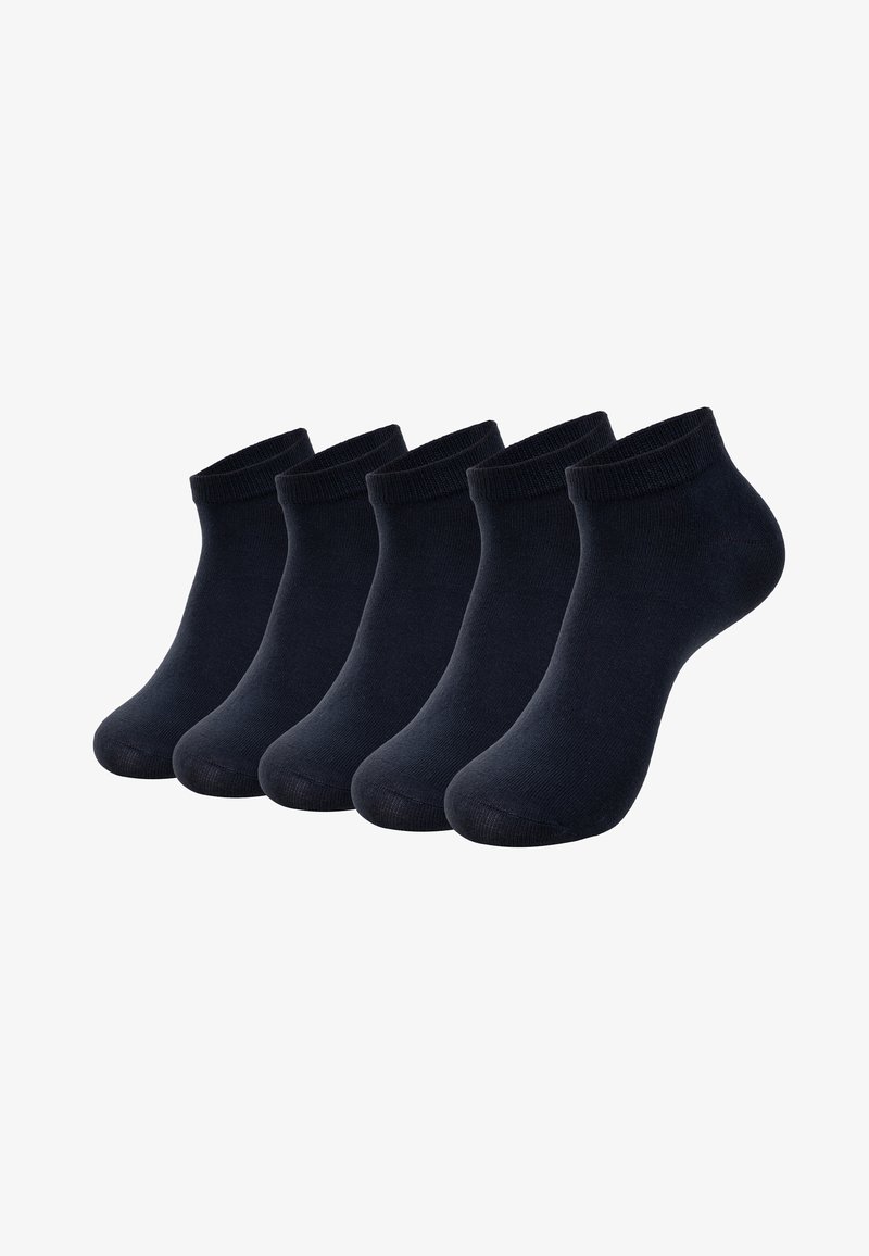 Set di cinque calze alla caviglia di colore blu navy scuro. Realizzate in morbido tessuto elasticizzato con polsini a costine e una superficie liscia. Design con punta rotonda.