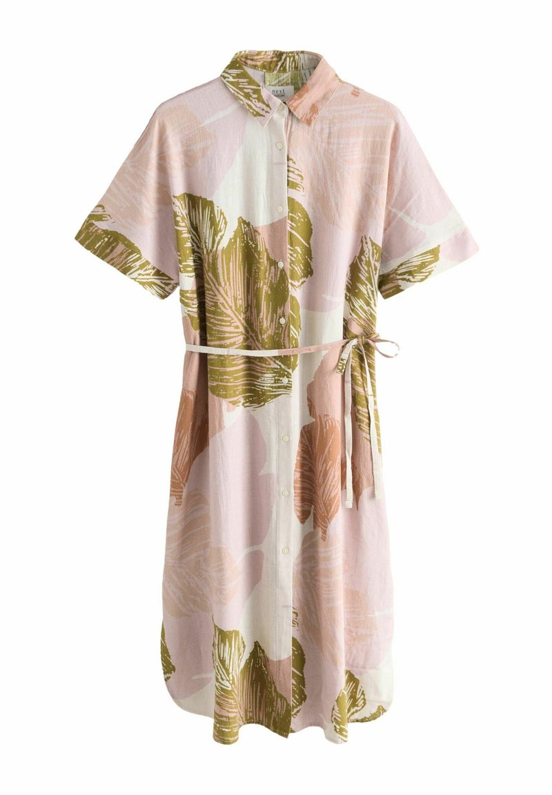 Next PETITE FIT - SHORT SLEEVE WAIST MIDI - Blusenkleid - cream palm print