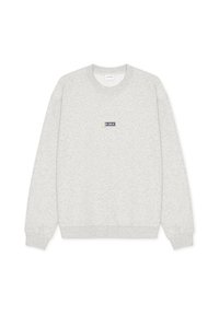 Ανοιχτό γκρι φούτερ με στρογγυλή λαιμόκοψη, με ριμπ μανσέτες και τελείωμα, που διαθέτει ένα μικρό ορθογώνιο σχέδιο με το λογότυπο "LES DEUX" στο κέντρο του στήθους.