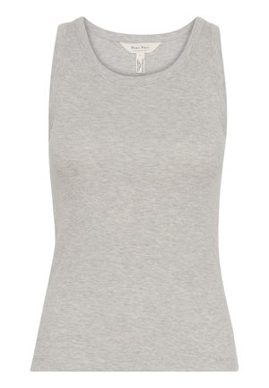 Grijze geribde tanktop met een ronde hals, aansluitende pasvorm en mouwloos ontwerp. Gemaakt van zachte stof met een gladde textuur.
