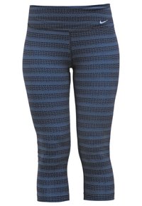 Námořnické modré legíny s vodorovným pruhovaným vzorem v světlých odstínech. Vyrobeny z elastického materiálu, mají vysoký pas a malé logo.