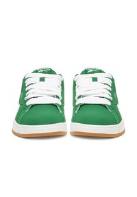 Zelené športové tenisky s bielymi šnúrkami, syntetický zvršok, gumová podrážka a kontrastné šitie. Obsahuje logo na jazyku a po stranách.