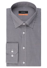 Slim-fit košile s malým černobílým kostkovaným vzorem a dlouhým manžetovým rukávem.
