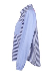 Gestreifte Button-up-Bluse in Hellblau und Marineblau, mit einer Brusttasche, langen Ärmeln mit Knopfmanschetten und einem klassischen Kragendesign.