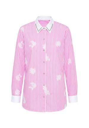MIAMODA, FLORAL LACE PINSTRIPE BLOUSE - Skjortebluser - flamingo