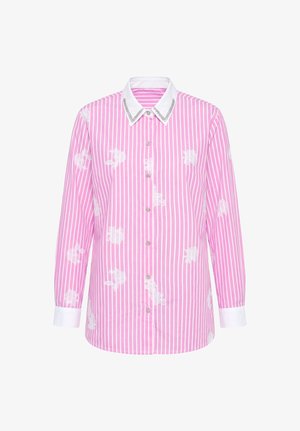 MIAMODA, FLORAL LACE PINSTRIPE BLOUSE - Skjortebluser - flamingo