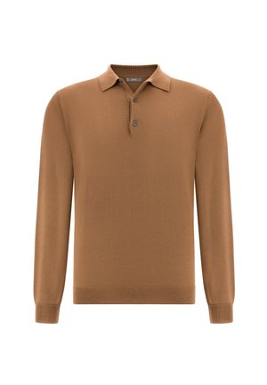 Brah maro dolgimi rokavi polo majico iz mehkega blaga, z klasičnim ovratnikom, tremi sprednjimi gumbi ter rebrastimi manšetami in robom.