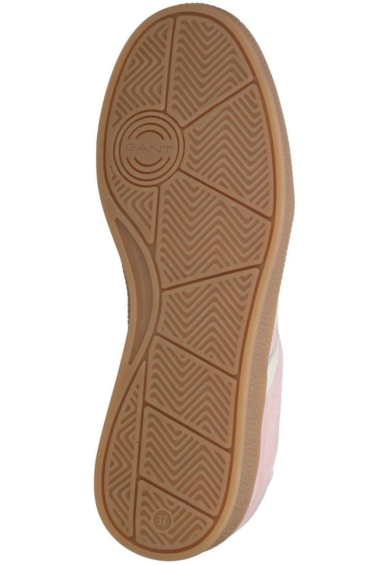 Gant Sneaker-Sohle, aus strukturiertem Gummi-Material, in hellbrauner Farbe, mit Zickzack-Muster und kreisförmigem Logo-Detail in der Mitte.