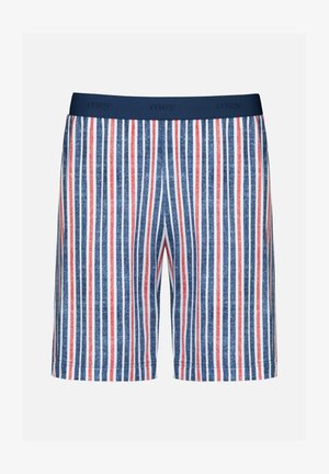 Herren-Boxershorts mit vertikalen Streifen in Blau, Weiß und Rot, ausgestattet mit einem weichen Bund und glattem Baumwollstoff.