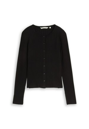 TOM TAILOR DENIM, TOM TAILOR DENIM T-SHIRT POINTELLE CARDIGAN MIT KNOPFLEISTE - Vest - deep black