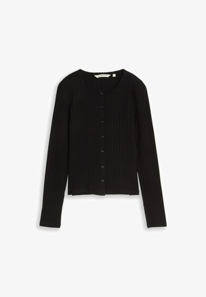TOM TAILOR DENIM, TOM TAILOR DENIM T-SHIRT POINTELLE CARDIGAN MIT KNOPFLEISTE - Vest - deep black