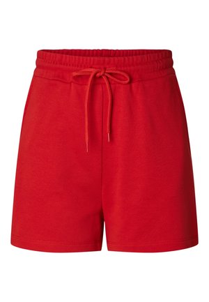 Pantaloncini casual rossi con vita elastica e coulisse legata sul davanti, realizzati in tessuto morbido.