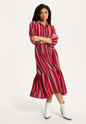 EMBROIDERED MIDI EMBROIDERED  - Shirt dress - red
