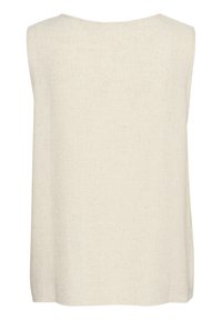 Kort, ärmlös topp i strukturerad, ljusbeige tyg med rund halsringning och en avslappnad passform baktill. Inga ytterligare detaljer.