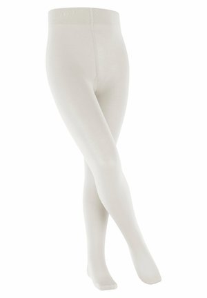 Leggings blancs, opaques, avec une texture lisse et une large taille élastique. Conçus avec une silhouette ajustée et sans motifs ni accents visibles.